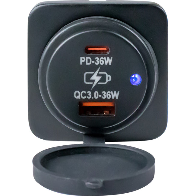Toma de corriente cuadrada de montaje en superficie USB A/USB C Sea-Dog [426531-1]