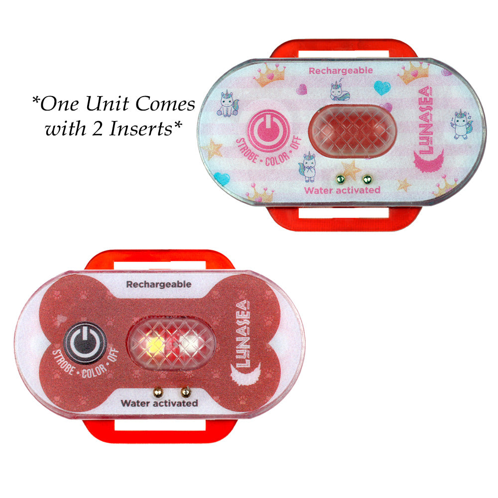 Luz estroboscópica Lunasea de seguridad para niños y mascotas, activada por agua - Carcasa roja, luz de advertencia azul [LLB-63RB-E0-01]