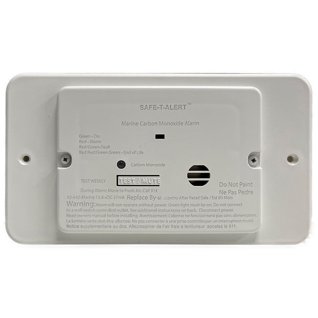 Detector de monóxido de carbono marino Safe-T-Alert serie 62 - Montaje empotrado - Blanco - 12 V con anillo de ajuste [62-542-TR-WT-M]