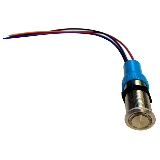 Interruptor pulsador Bluewater de 19 mm - Contacto de navegación/anclaje (APAGADO/ENCENDIDO/ENCENDIDO) - LED azul/verde/rojo - Cable de 30 cm [9057-3114-1]