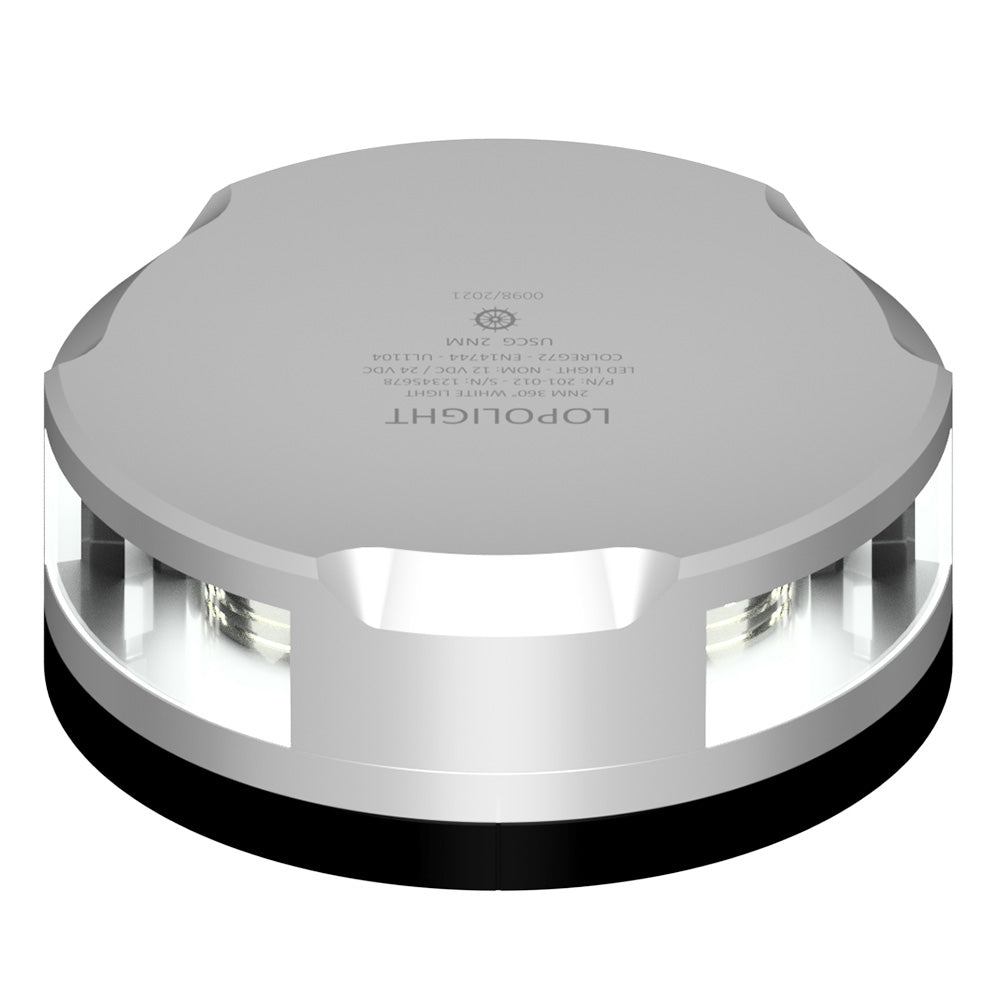 Luz de fondeo Lopolight de 360 grados - 2 millas náuticas - Carcasa plateada con base FB [201-012-FB]