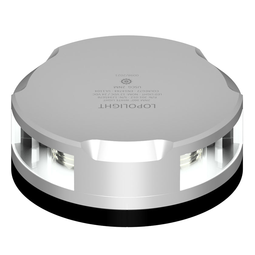Luz de fondeo Lopolight de 360 grados - 2 millas náuticas - Carcasa plateada con base FB [201-012-FB]