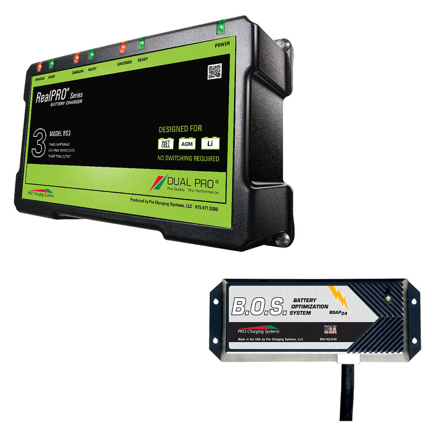 Cargador de batería Dual Pro RS3 de 3 bancos con BOS de 2 bancos [RS3/BOS12V2]