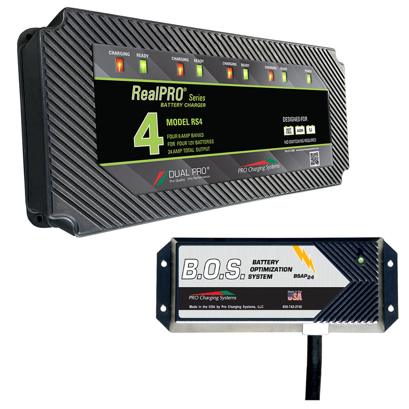 Cargador de batería Dual Pro RS4 de 4 bancos con BOS de 3 bancos [RS4/BOS12V3]