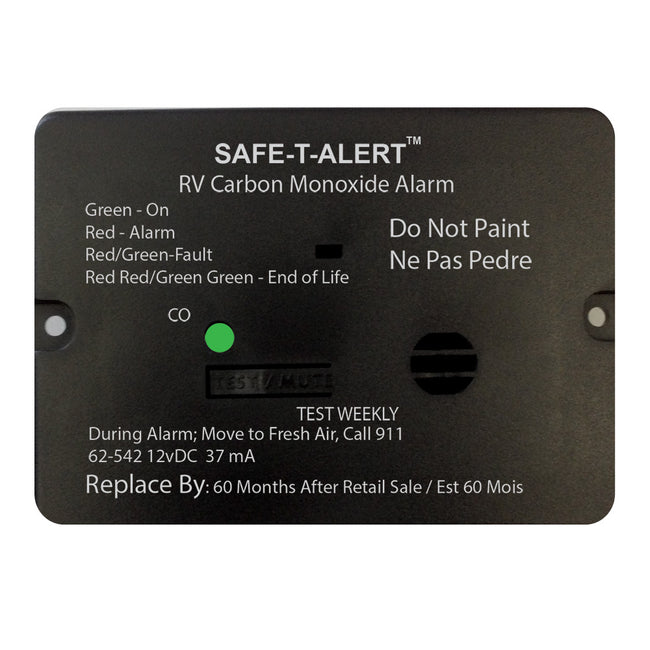 Detector de monóxido de carbono Safe-T-Alert serie 62 - 12 V - Montaje empotrado para RV - Negro [62-542-BL]
