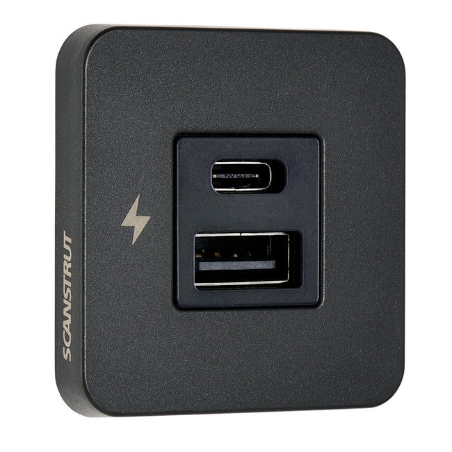 Toma de carga interior Scanstrut TILE USB-A/USB-C - 12/24 V - Marco negro [SC-TILE-10]
