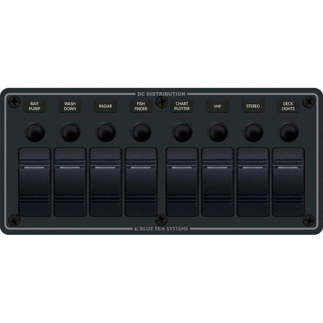Panel resistente al agua Blue Sea 8371 - 8 posiciones - Negro - Montaje horizontal [8371]