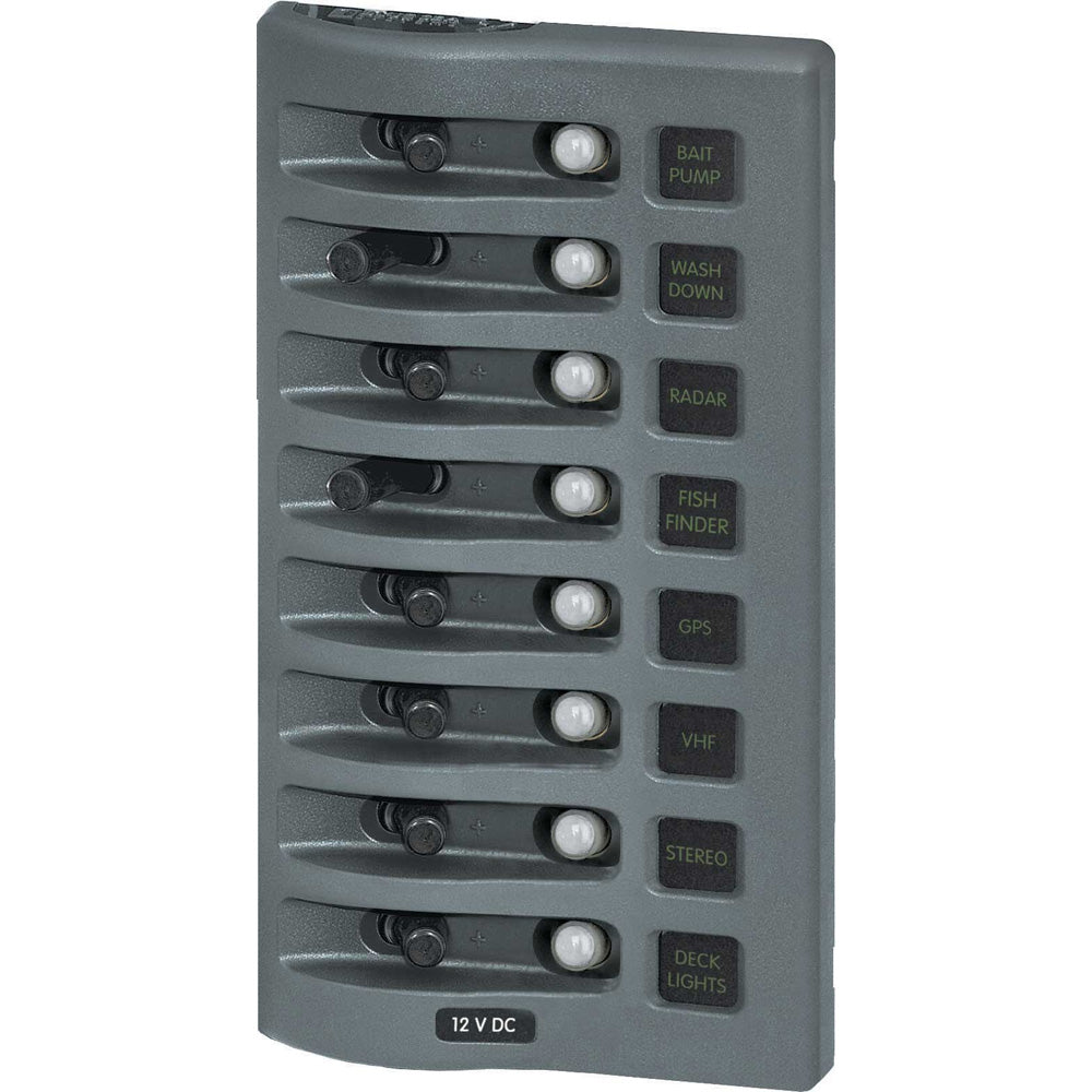 Panel de interruptores automáticos resistente al agua Blue Sea 4378 WeatherDeck - 8 posiciones - Gris [4378]