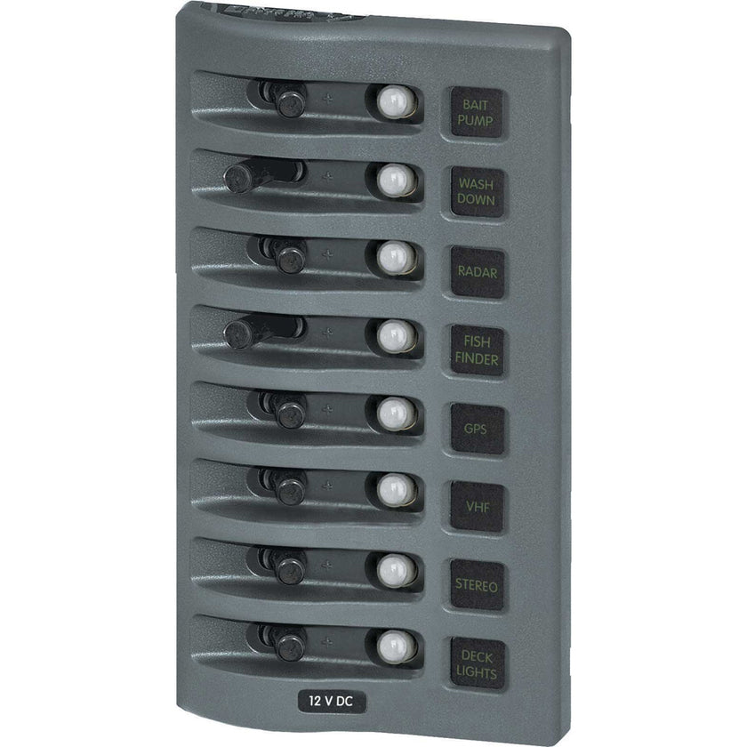Panel de interruptores automáticos resistente al agua Blue Sea 4378 WeatherDeck - 8 posiciones - Gris [4378]
