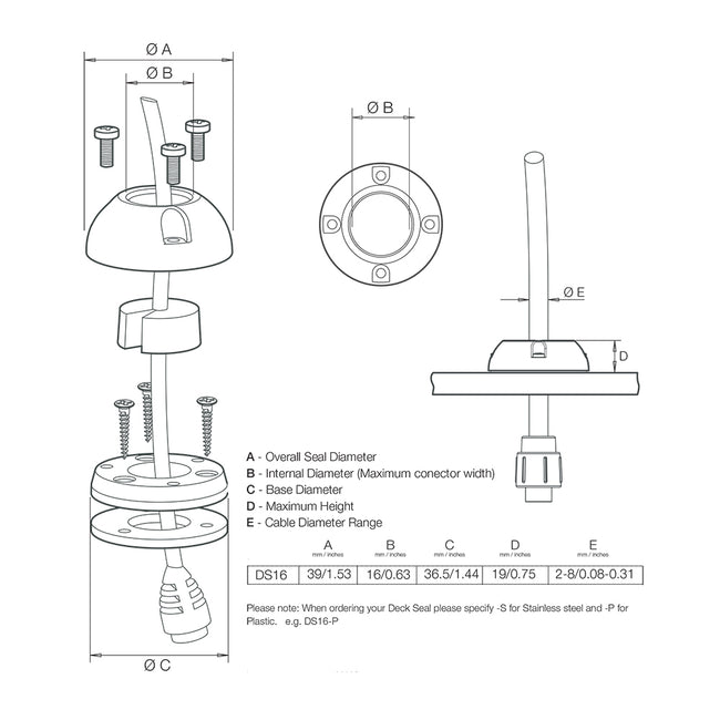 Sello de cable vertical Scanstrut DS16-S - Acero inoxidable [DS16-S]