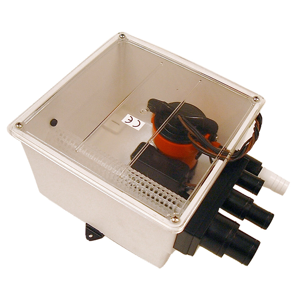 Bomba de sumidero para ducha Johnson Pump de 1000 GPH con múltiples puertos, 12 V, con interruptor [57151]