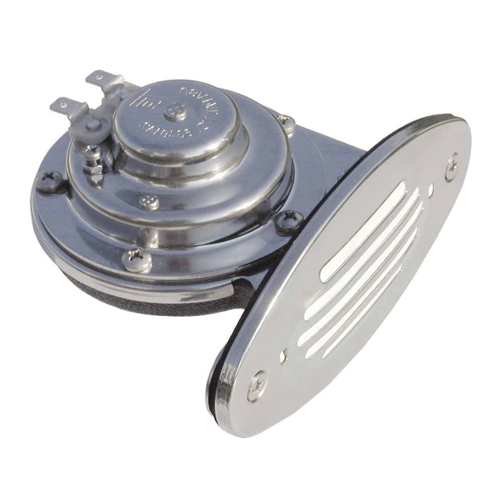 Bocina Schmitt Marine Mini de acero inoxidable, de inserción simple, con rejilla de acero inoxidable - 12 V, tono alto [10051]