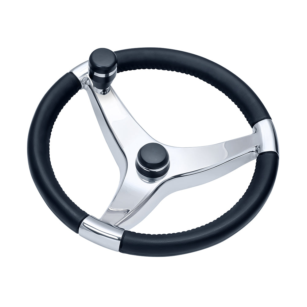 Volante Schmitt Marine Evo Pro 316 de acero inoxidable fundido con perilla de control - Diámetro de 13,5