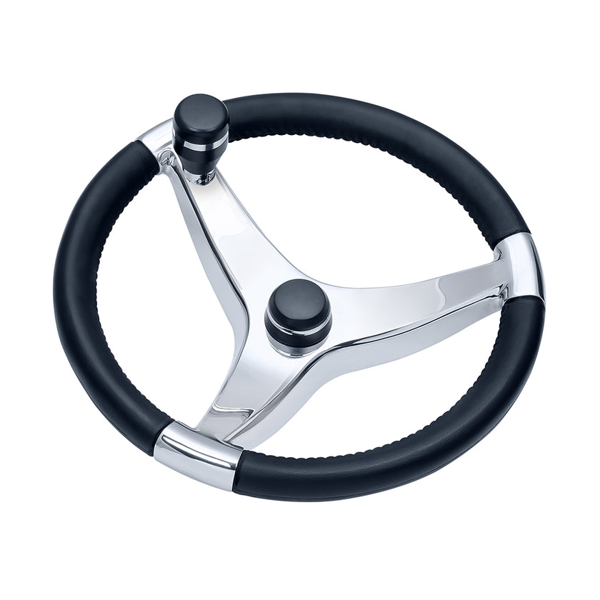 Volante Schmitt Marine Evo Pro 316 de acero inoxidable fundido con perilla de control - Diámetro de 13,5