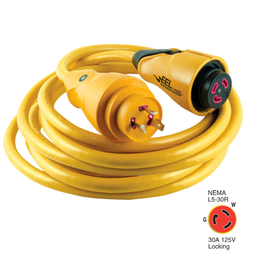 Cable de alimentación de tierra Marinco CS30-25 EEL de 30 A y 125 V - 7,6 m - Amarillo [CS30-25]