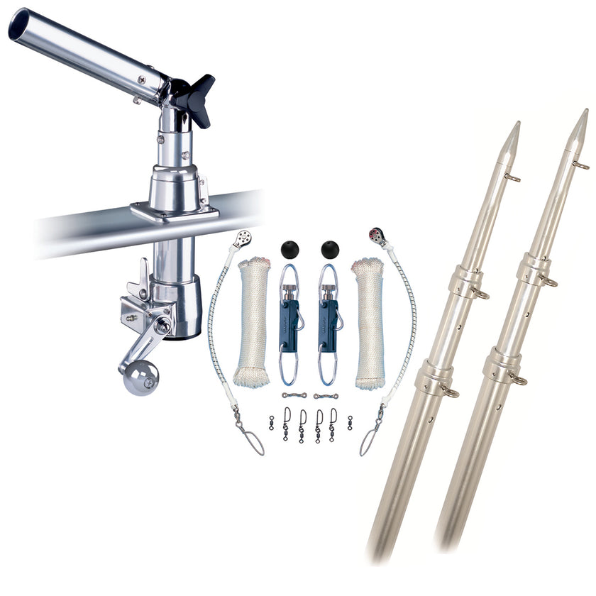 Kit de estabilizadores Rupp Z-30 Top Gun con postes telescópicos de 4,5 m y kit completo de aparejo de línea única con clips de liberación Klickers [Z30-TPGN-15T]
