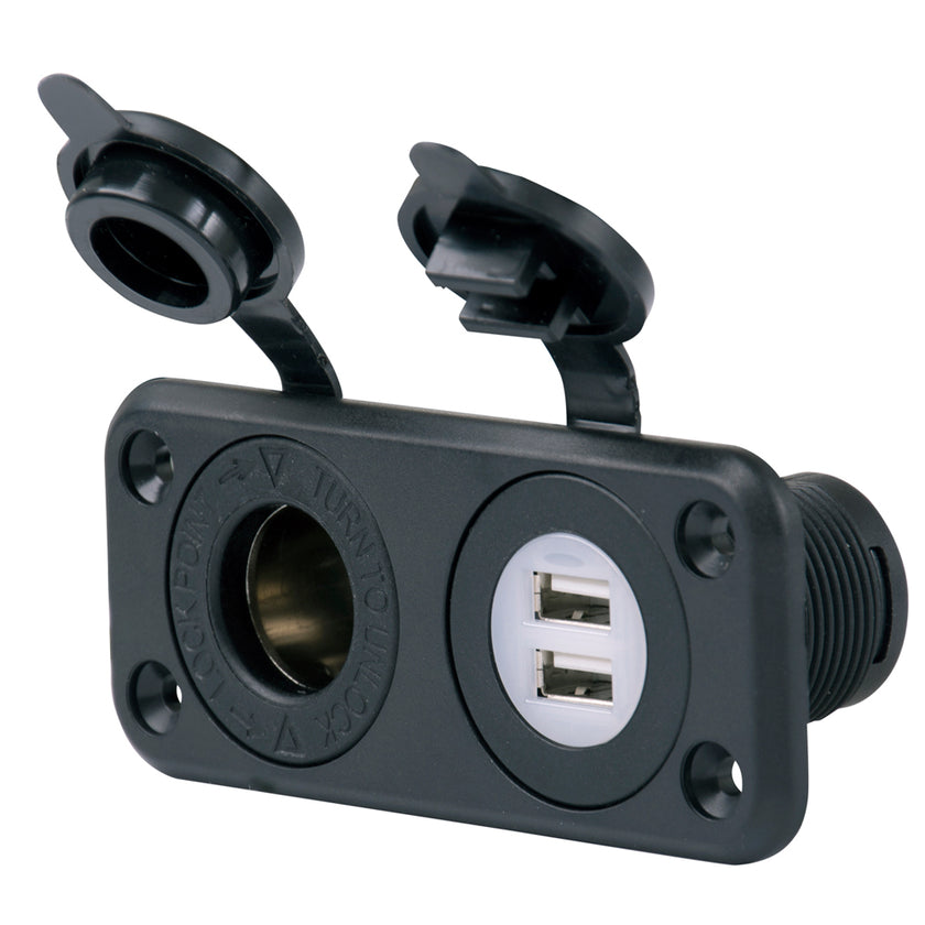 Cargador USB doble Marinco SeaLink Deluxe y toma de 12 V [12VCOMBO]