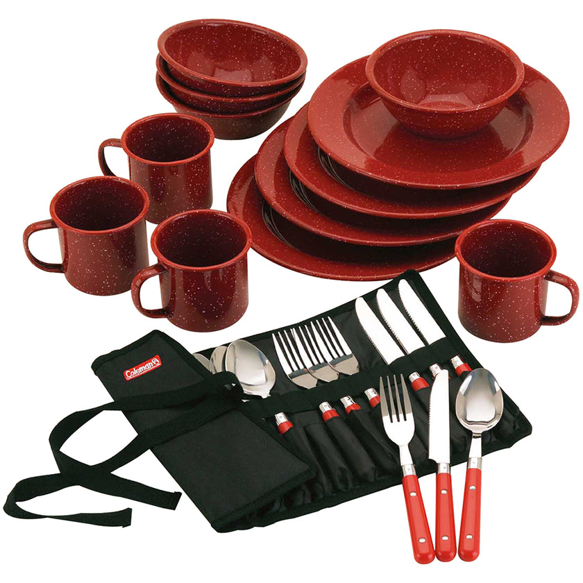 Juego de cocina Coleman de 24 piezas de esmalte moteado - Rojo [2000016407]