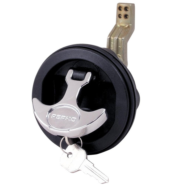 Perko - Montaje en superficie y pestillo - Cuerpo negro, manija cromada, barra de leva desplazada, 3/4