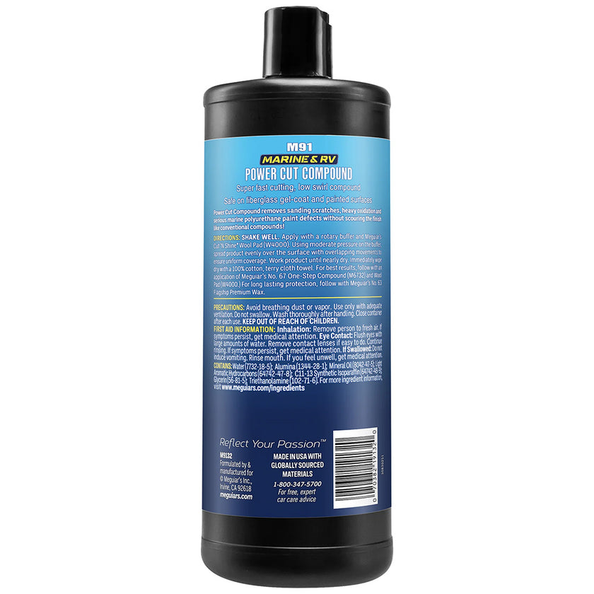 Compuesto de corte de potencia Meguiar's n.° 91 para uso marino/vehículo recreativo de grado profesional - 32 oz [M9132]