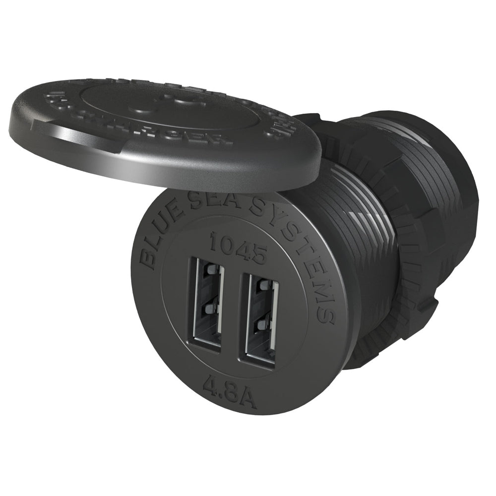 Cargador USB doble Blue Sea 1045 de 12/24 V - Montaje en enchufe de 1-1/8