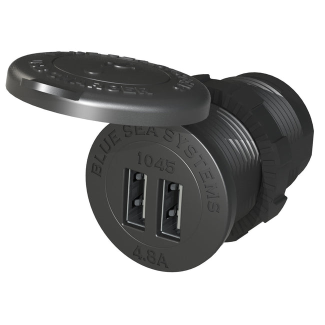 Cargador USB doble Blue Sea 1045 de 12/24 V - Montaje en enchufe de 1-1/8