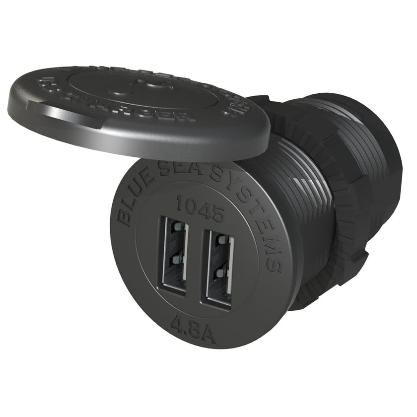 Cargador USB doble Blue Sea 1045 de 12/24 V - Montaje en enchufe de 1-1/8