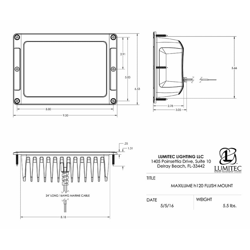 Lumitec Maxillume h120 - Flush Mount Flood Light - White Housing - White Dimming [101348]