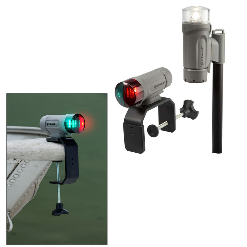 Kit de luz de navegación portátil Attwood PaddleSport - Abrazadera en C, atornillable o con almohadilla adhesiva - Gris [14194-7]