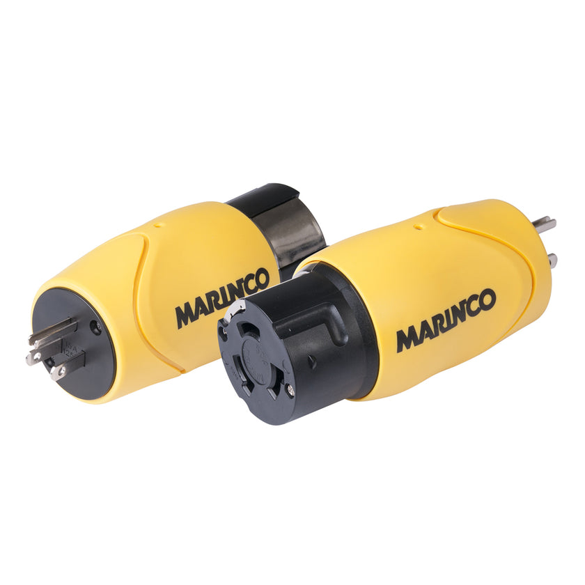 Adaptador recto Marinco: conector macho recto de 15 A a conector hembra con bloqueo de 50 A y 125/250 V [S15-504]