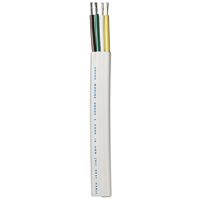 Cable de remolque Ancor - 16/4 AWG - Amarillo/Blanco/Verde/Marrón - Plano - 100' [154010]