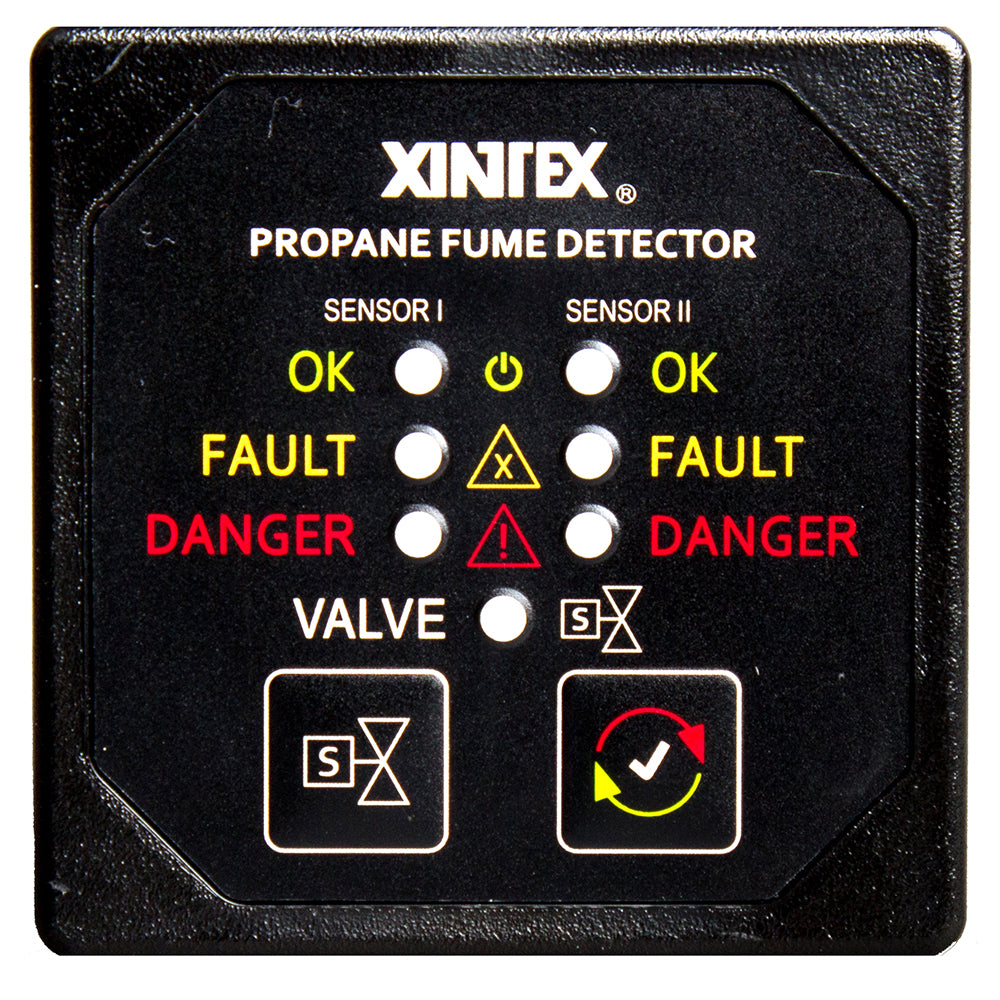 Detector de humo de propano Fireboy-Xintex con dos sensores de plástico y válvula solenoide - Pantalla con bisel cuadrado negro [P-2BS-R]