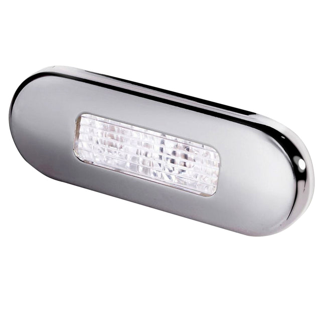 Lámpara de cortesía LED rectangular de montaje en superficie Hella Marine - LED blanco - Bisel de acero inoxidable [980869301]