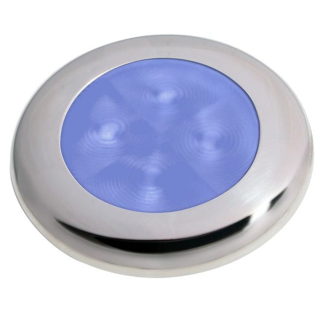 Lámpara de cortesía redonda LED Hella Marine Slim Line de brillo mejorado - LED azul - Bisel de acero inoxidable - 12 V [980502221]