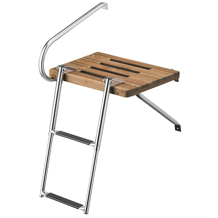 Plataforma de baño de teca Whitecap con escalera telescópica de dos escalones para embarcaciones con motores fuera de borda [68900]