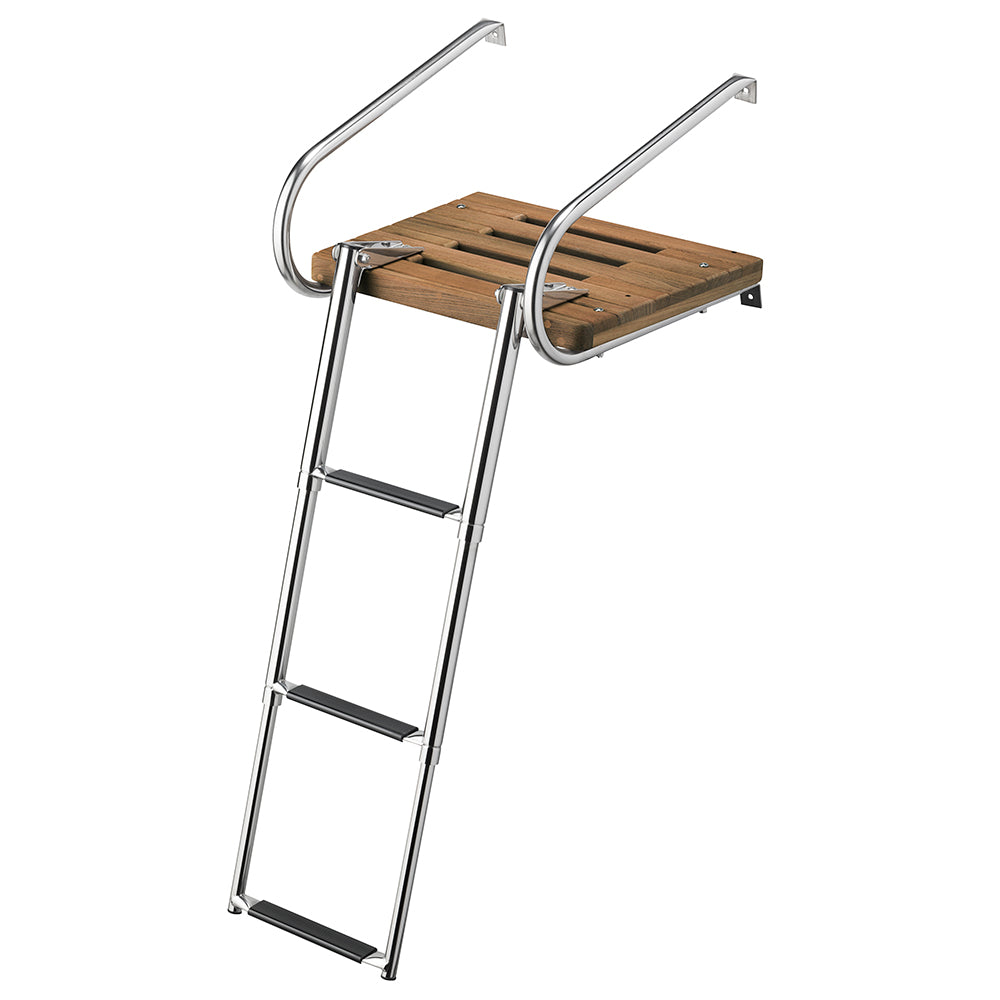 Plataforma de baño de teca Whitecap con escalera telescópica de 3 peldaños para embarcaciones con motores intraborda y fueraborda [68906]