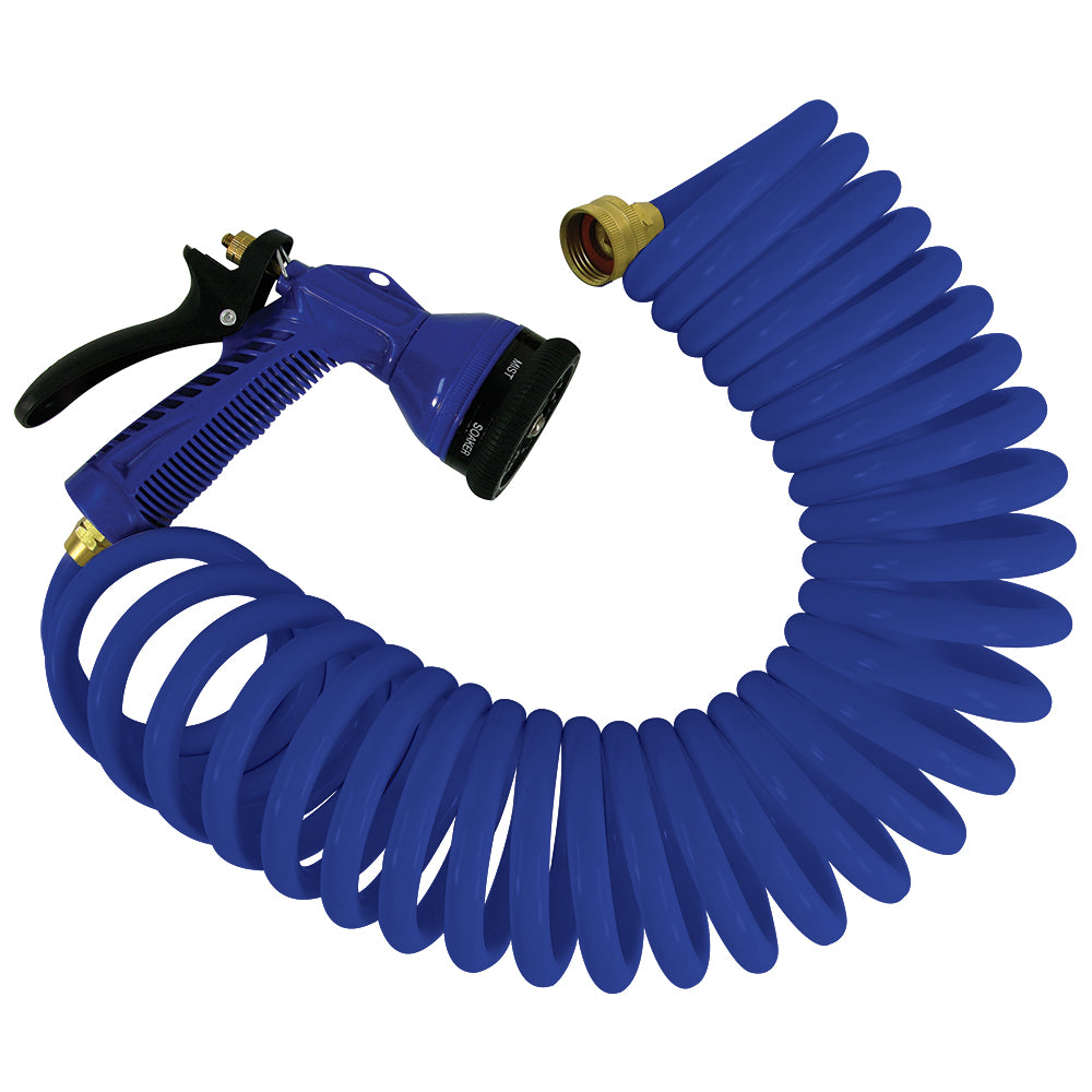 Manguera en espiral azul Whitecap 15 con boquilla ajustable [P-0440B]
