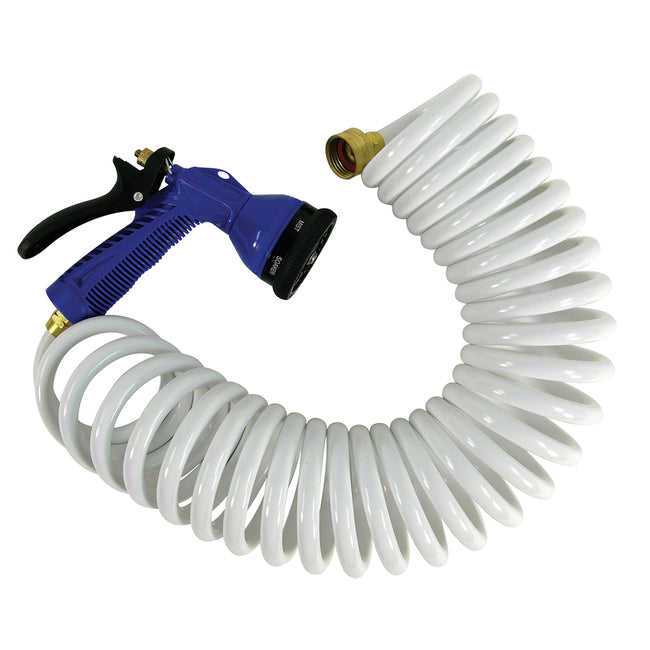 Manguera en espiral blanca Whitecap 15 con boquilla ajustable [P-0440]