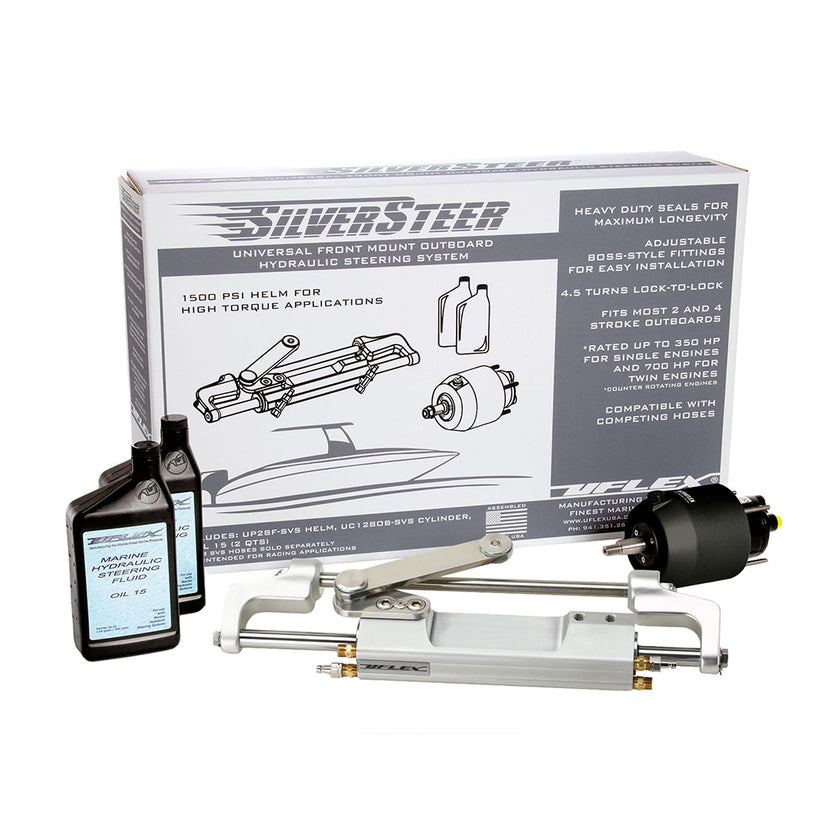 Sistema de dirección hidráulica inclinable exterior de montaje delantero universal Uflex SilverSteer - 1500 PSI V2 [SILVERSTEER 2TB]