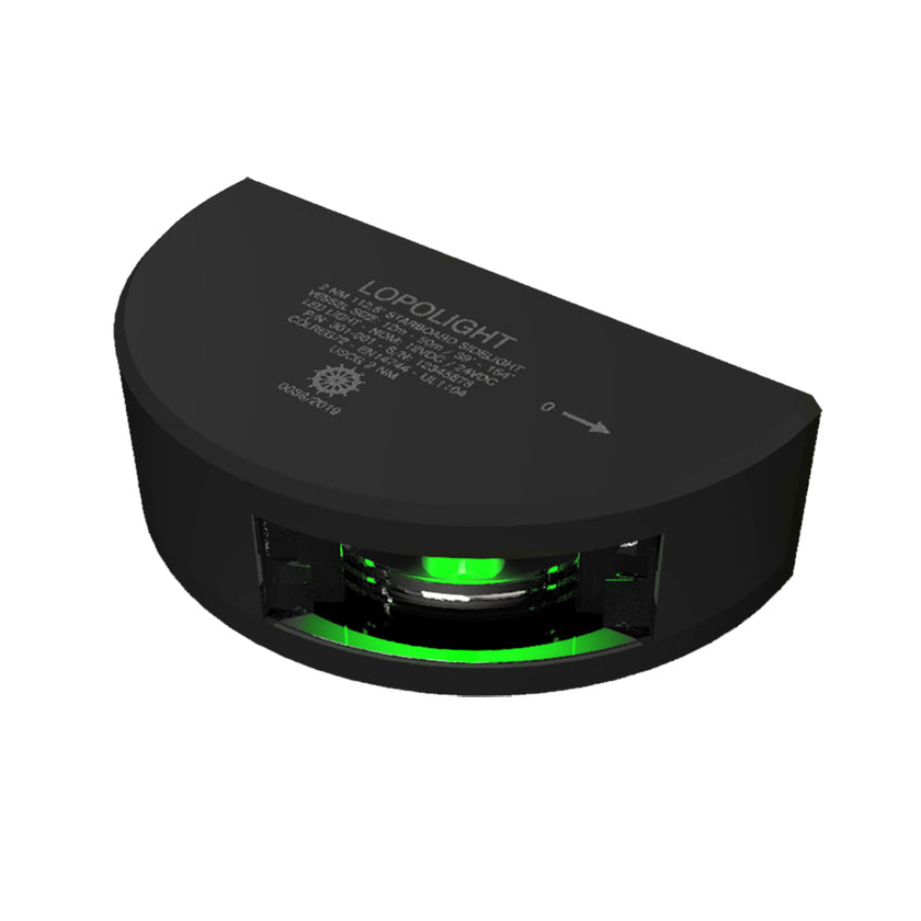 Lopolight Serie 301-001 - Luz lateral de estribor - 2 NM - Montaje vertical - Verde - Carcasa negra [301-001-B]