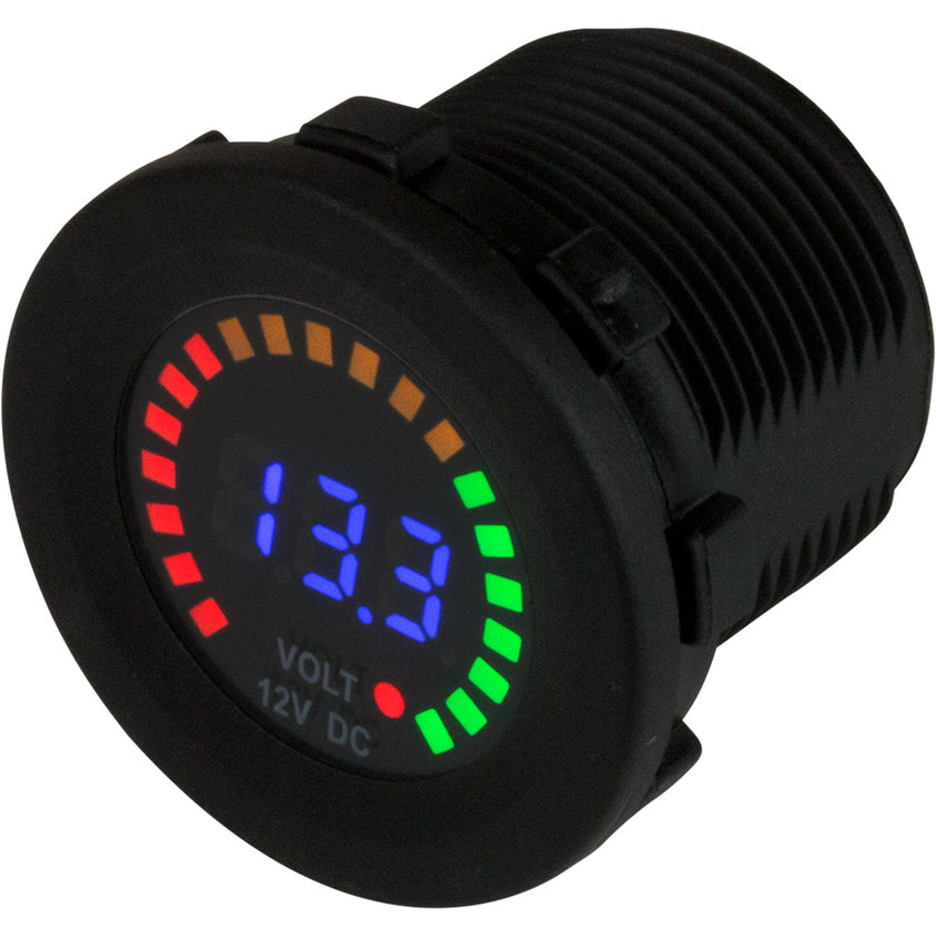 Medidor de voltaje redondo Sea-Dog CC - 5 V-15 V con dial arcoíris [421617-1]