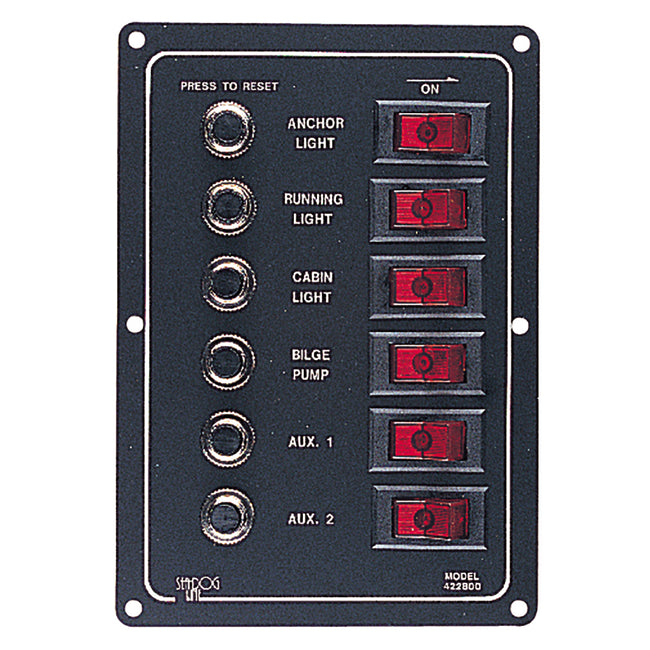 Panel de interruptores automáticos de aluminio Sea-Dog - 6 circuitos [422800-1]
