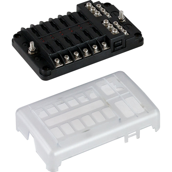 Bloque de fusibles con indicador LED tipo cuchilla Sea-Dog con barra colectora negativa - 12 circuitos [445188-1]