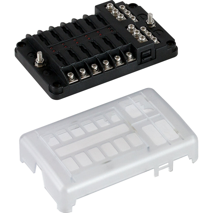 Bloque de fusibles con indicador LED tipo cuchilla Sea-Dog con barra colectora negativa - 12 circuitos [445188-1]