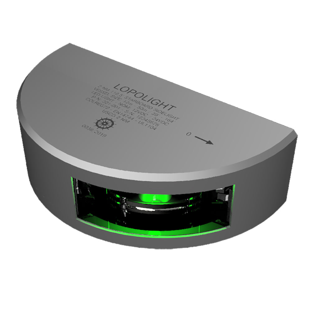 Lopolight Serie 301-001 - Luz de navegación - 2 NM - Montaje vertical - Verde - Carcasa plateada - Cable de 6 m [301-001-6M]
