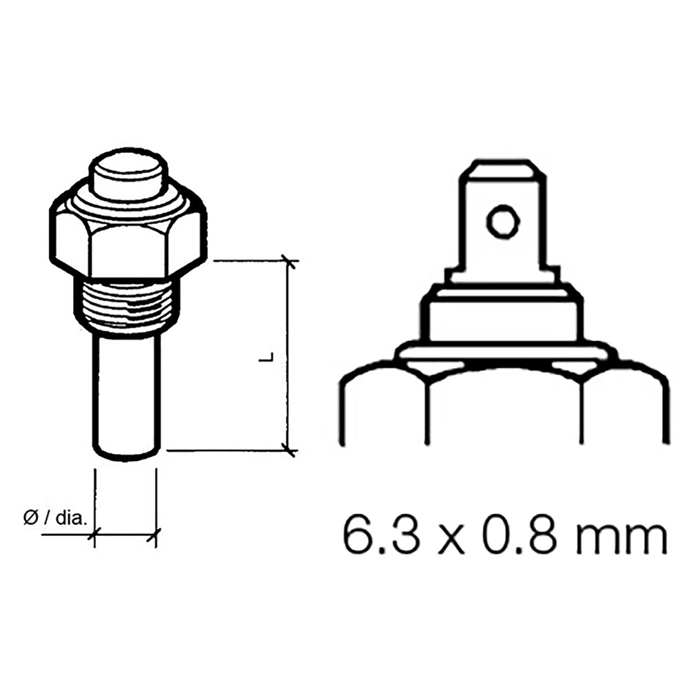 Sensor de temperatura de aceite de motor Veratron - Unipolar, conexión a tierra - 50-150 °C/120-300 °F - 6/24 V - Rosca M14 x 1,5 [323-801-004-002N]