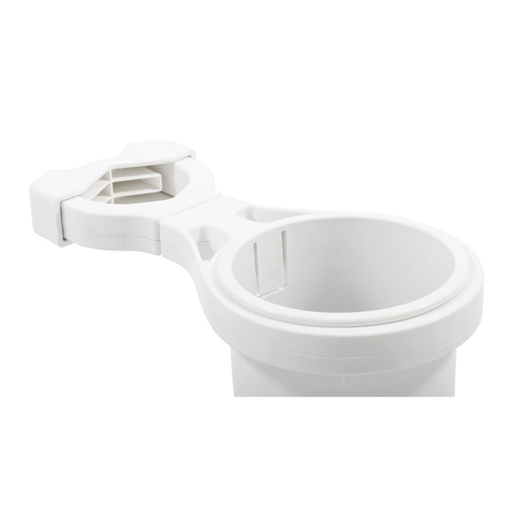 Portavasos Camco con abrazadera para riel - Grande para riel de hasta 5 cm - Blanco [53083]