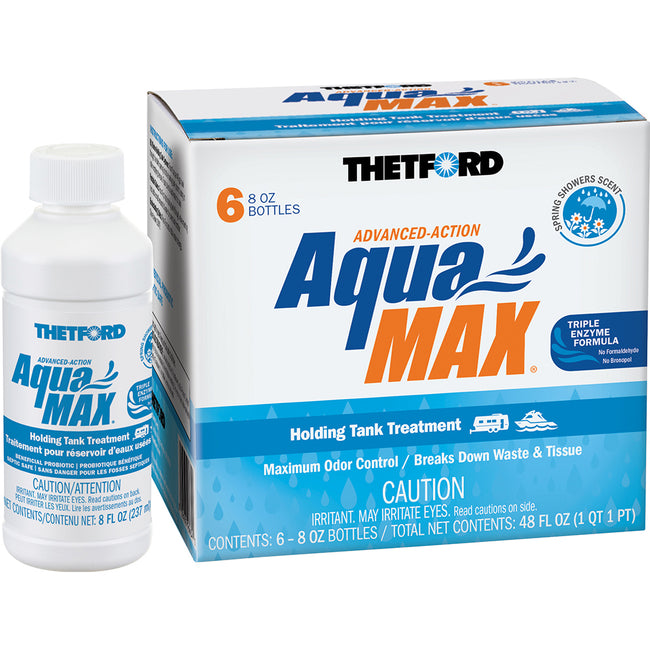 Tratamiento para tanques de retención Thetford AquaMax - Paquete de 6 - Líquido de 237 ml - Aroma a ducha de primavera [96634]