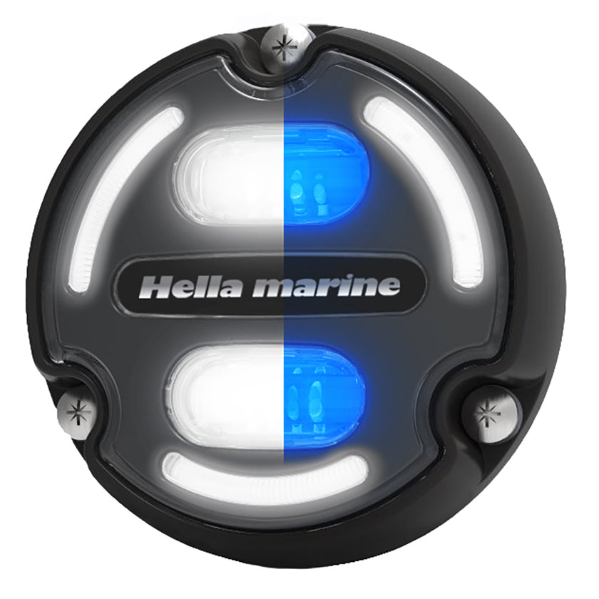 Luz subacuática azul y blanca Hella Marine Apelo A2 - 3000 lúmenes - Carcasa negra - Lente color carbón con luz de borde [016147-001]