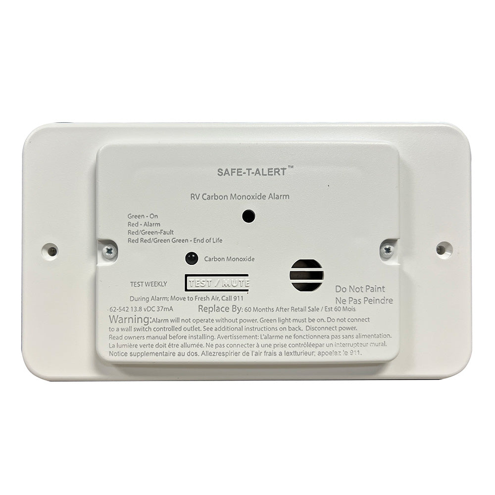 Detector de monóxido de carbono para vehículos recreativos Safe-T-Alert Serie 62 - Blanco - Montaje empotrado - 12 V con anillo embellecedor [62-542-TR-WT]